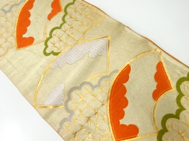 JAPNAESE KIMONO / ANTIQUE FUKURO OBI / SILK / WOVEN JIGAMI & CLOUDS